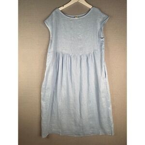 Lintico 100% Linen Dress Women XL Joan Cap Sleeve Baby Blue Lagenlook Coastal